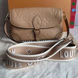 Louis Vuitton Beige Monogram Empreinte Diana with Logo Strap in Color Arizona